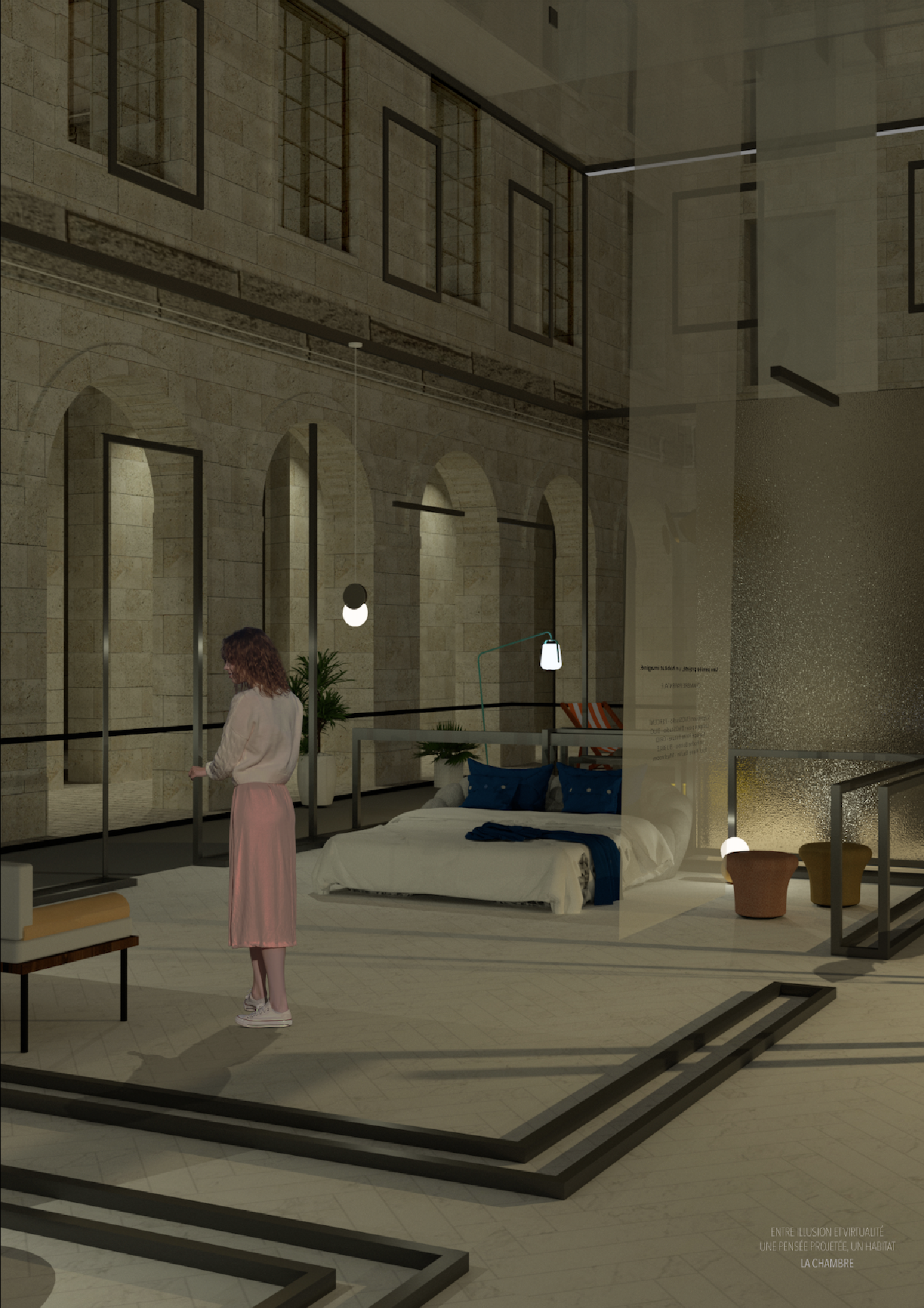 Visiteuse se déplaçant dans l'exposition